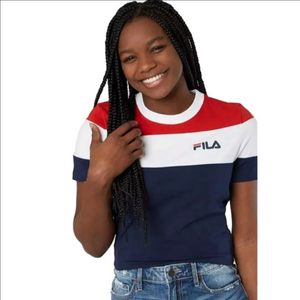 Fila Women’s Maya Crop T-Shirt | Peacoat, White & Chinese Red | Size S